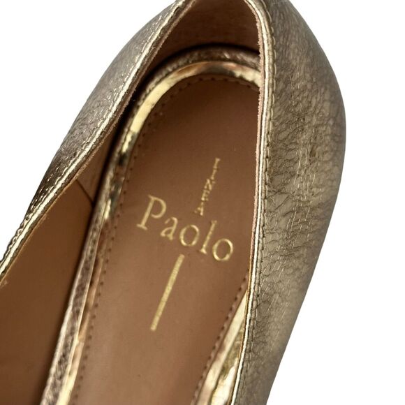 Linea Paolo Pump 10M Silver Metallic Leather Pointed Toe Block High Heels Crack - Picture 4 of 11